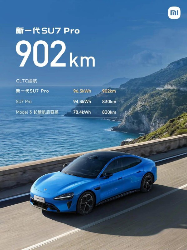 新一代SU7升级：3.08秒破百+902km续航，充电仅需12分钟