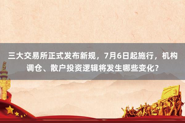 三大交易所正式发布新规，7月6日起施行，机构调仓、散户投资逻辑将发生哪些变化？