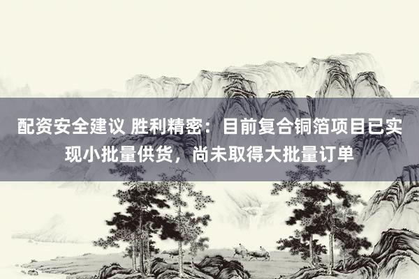 配资安全建议 胜利精密：目前复合铜箔项目已实现小批量供货，尚未取得大批量订单